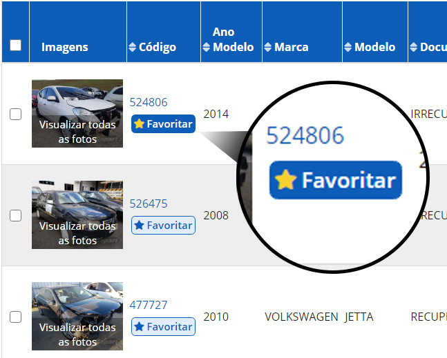Localização do botão Favoritar